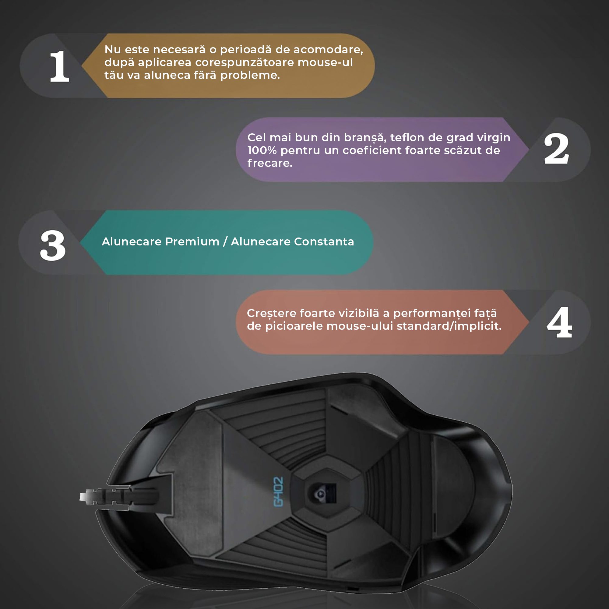 Talpa autoadeziva de schimb pentru Mouse Logitech G402 mouse feet, picioruse de schimb, Gaming, Office - 2